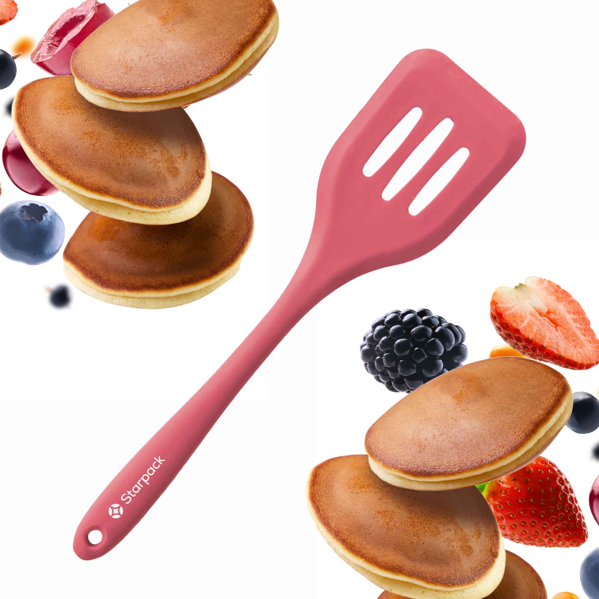 Starpack silicone turner with a heat-resistant head and a sturdy handle, designed for flipping and serving.
