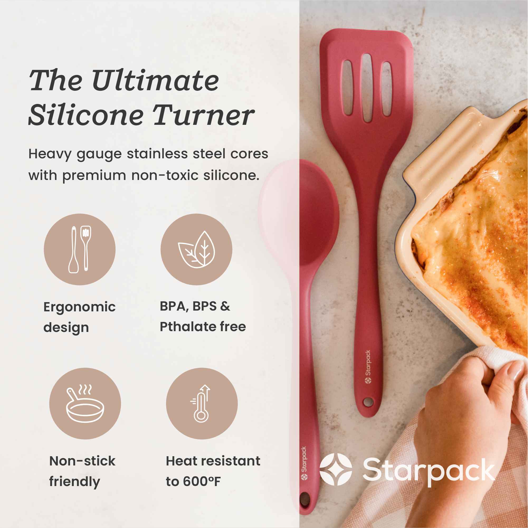 Starpack silicone turner with a heat-resistant head and a sturdy handle, designed for flipping and serving.