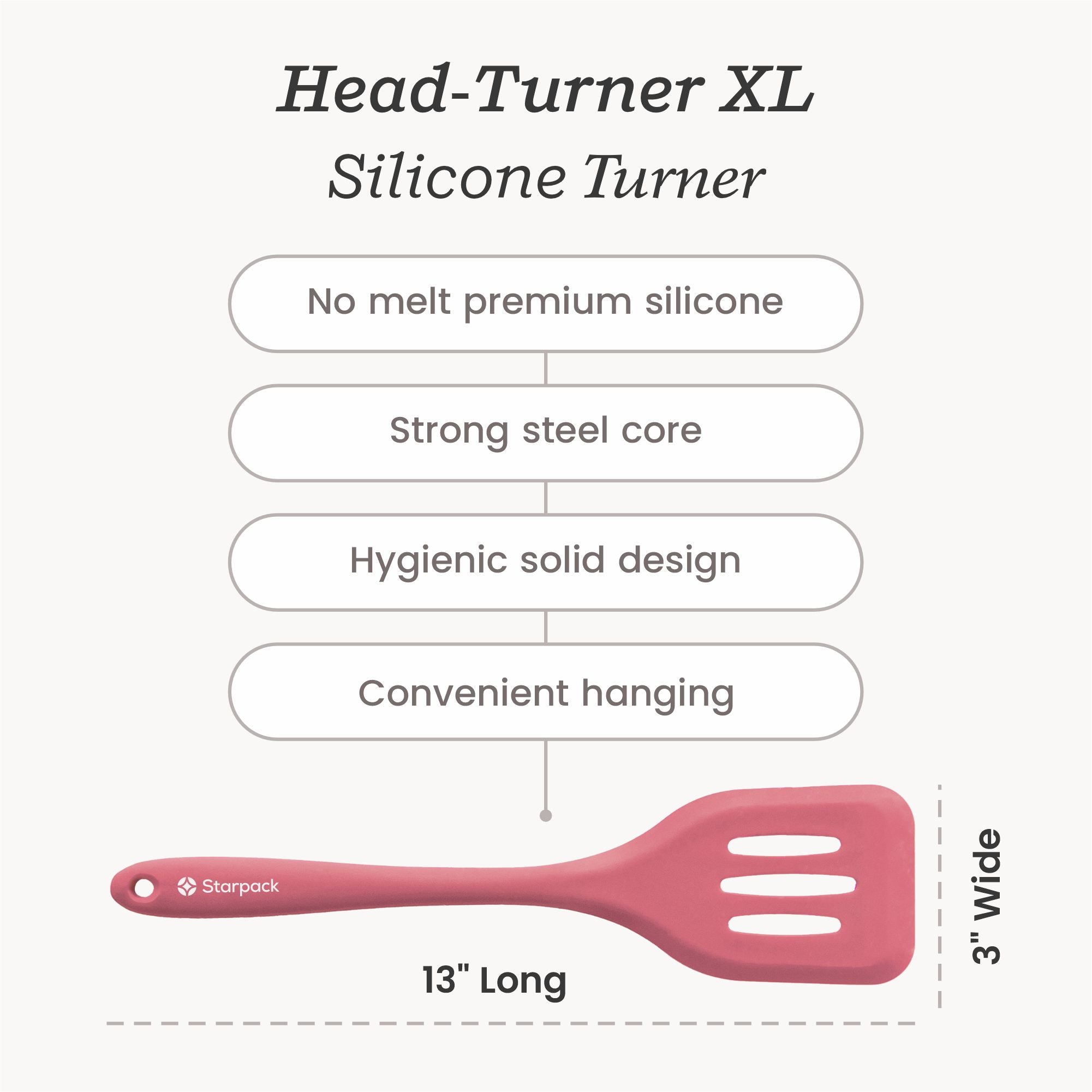 Starpack silicone turner with a heat-resistant head and a sturdy handle, designed for flipping and serving.