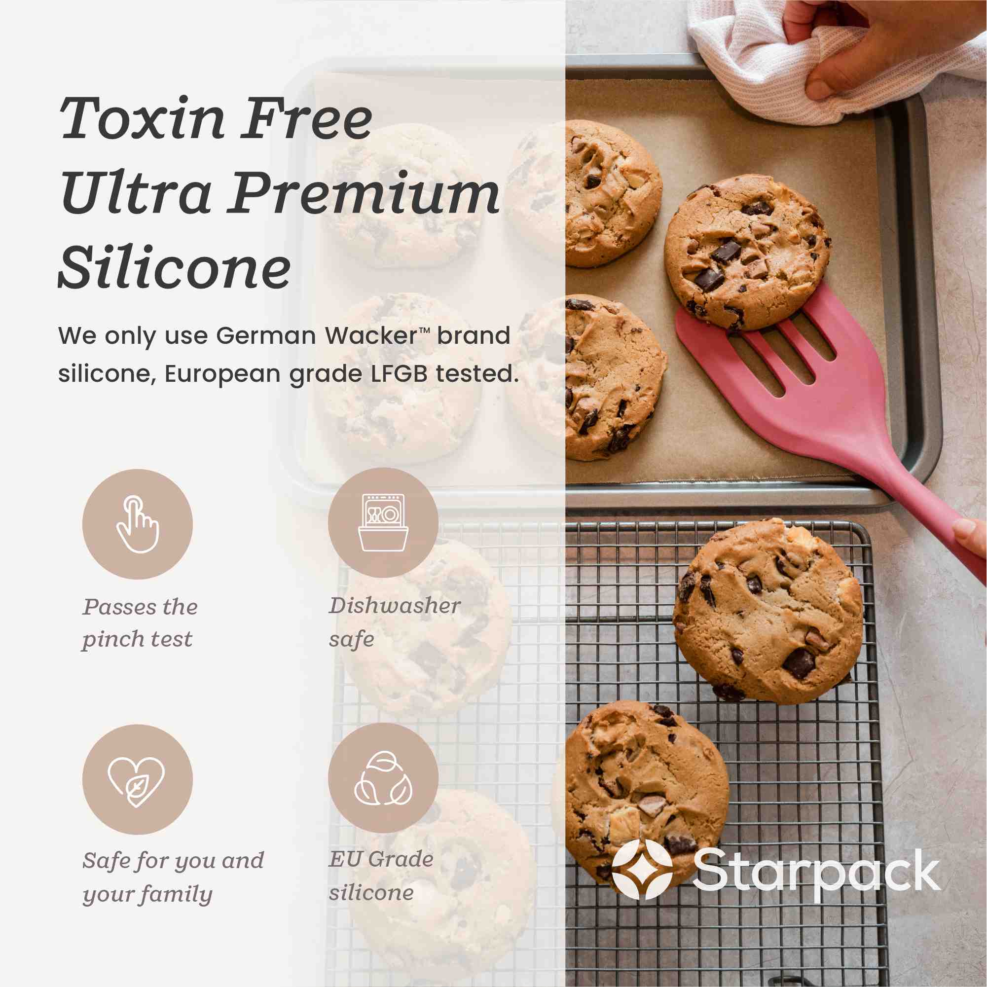 Starpack silicone turner with a heat-resistant head and a sturdy handle, designed for flipping and serving.