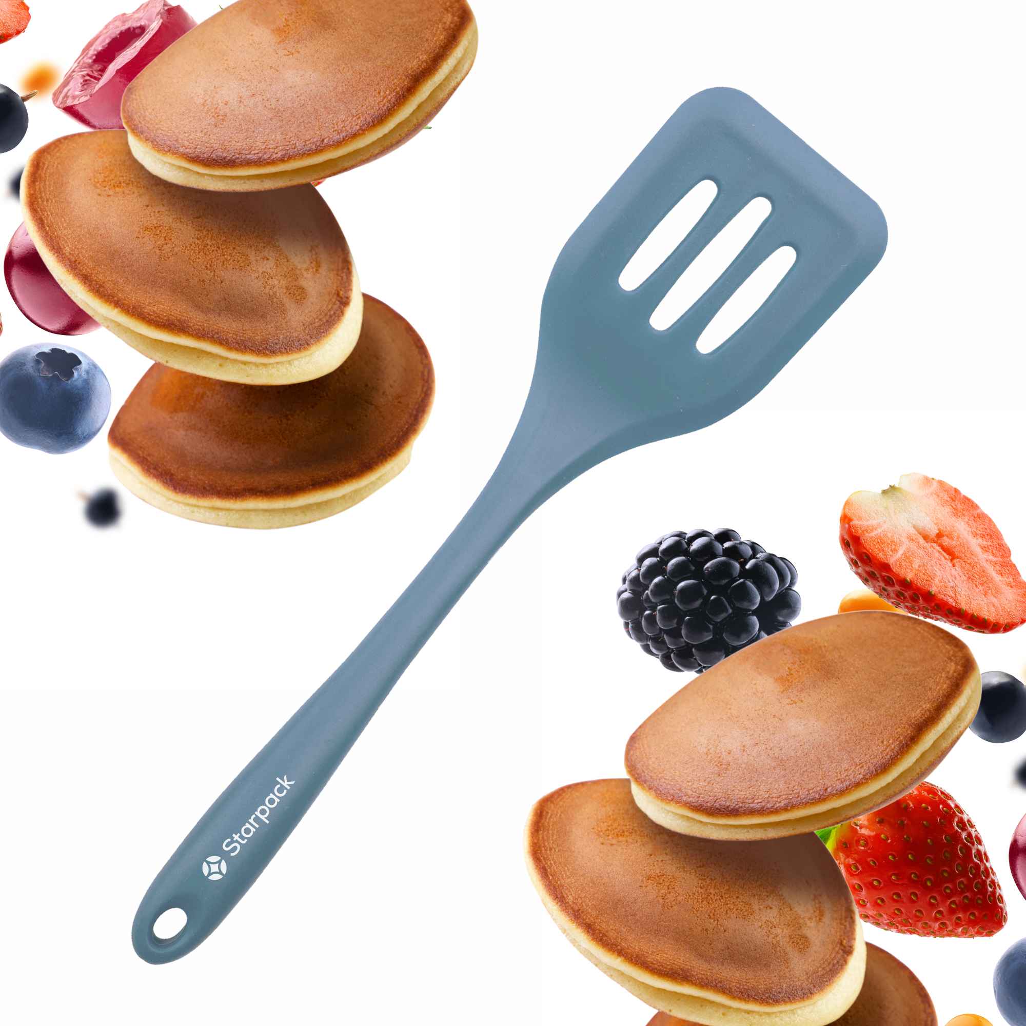 Starpack silicone turner with a heat-resistant head and a sturdy handle, designed for flipping and serving.