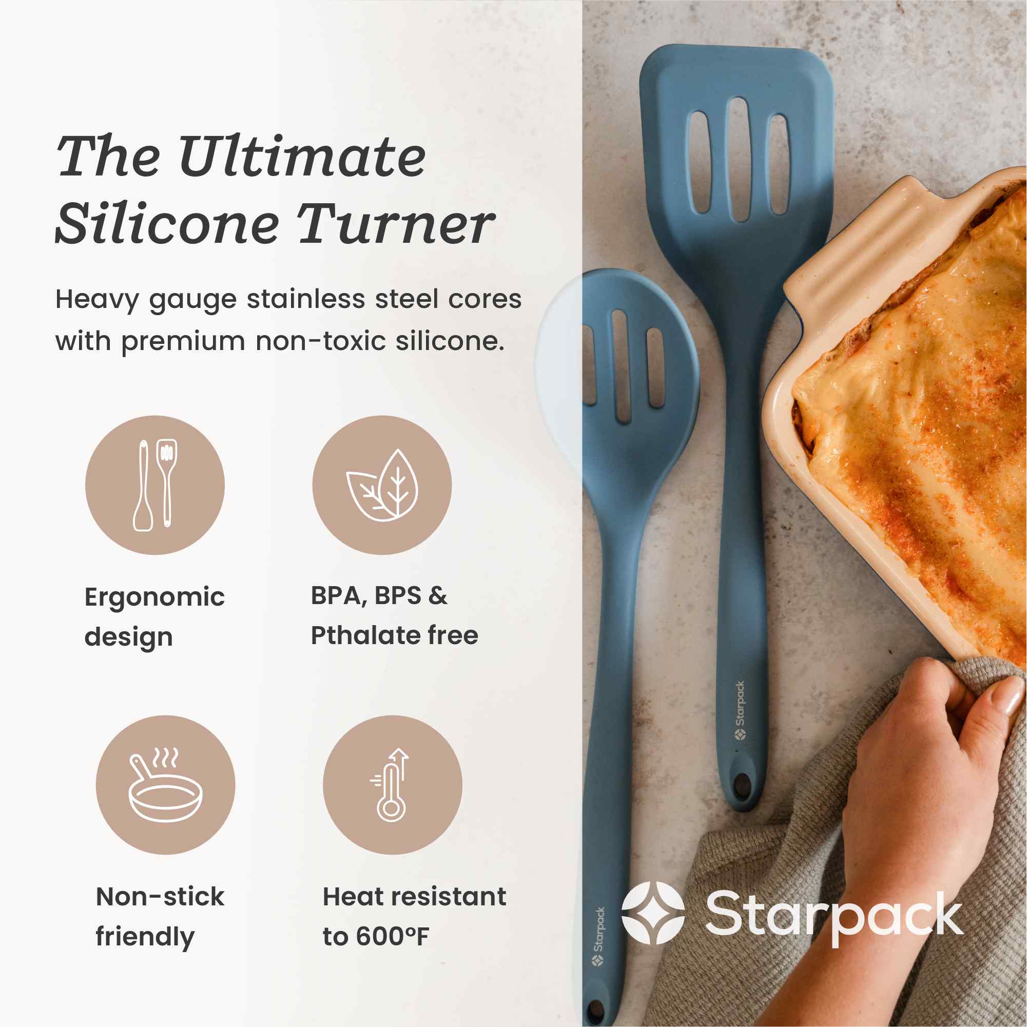 Starpack silicone turner with a heat-resistant head and a sturdy handle, designed for flipping and serving.