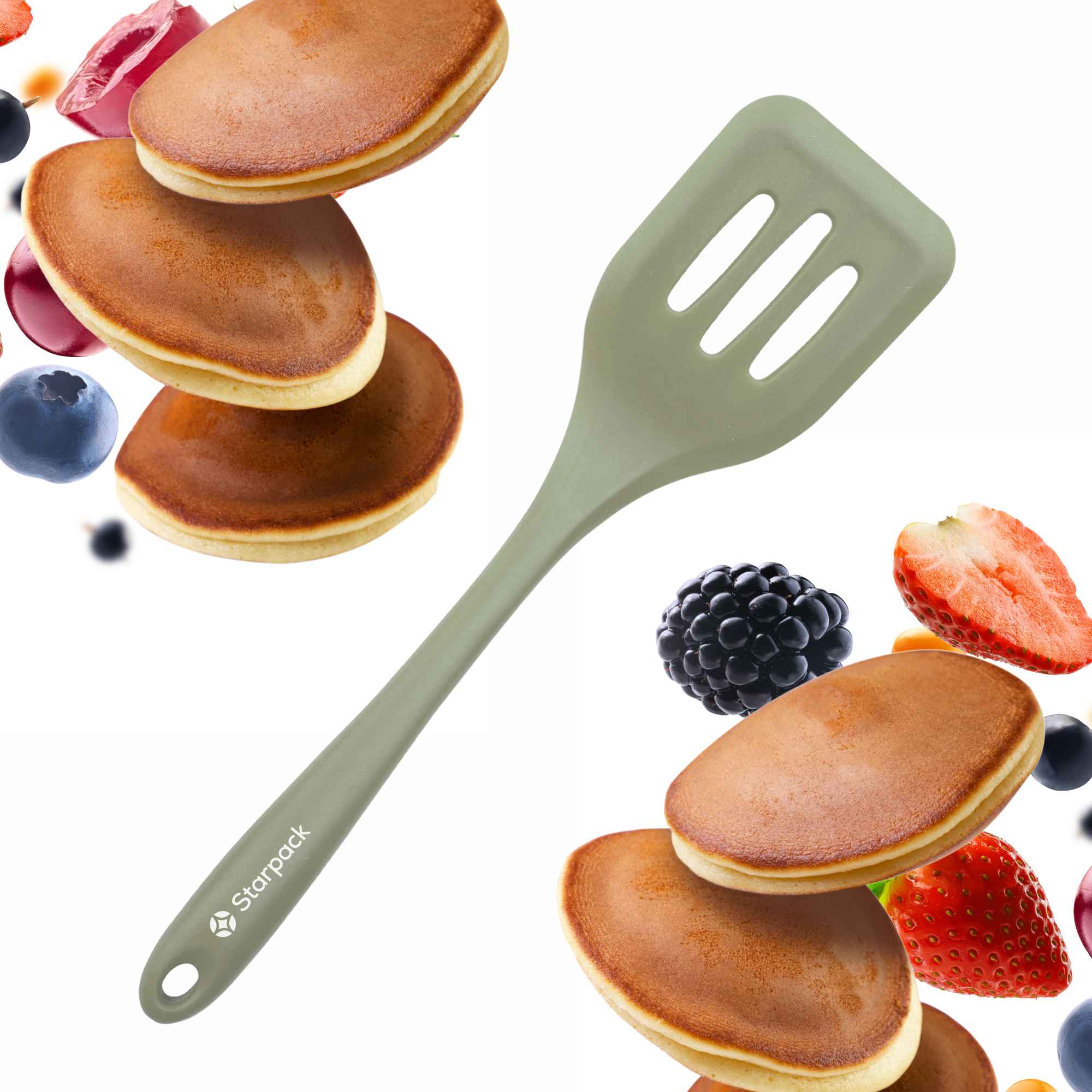 Starpack silicone turner with a heat-resistant head and a sturdy handle, designed for flipping and serving.
