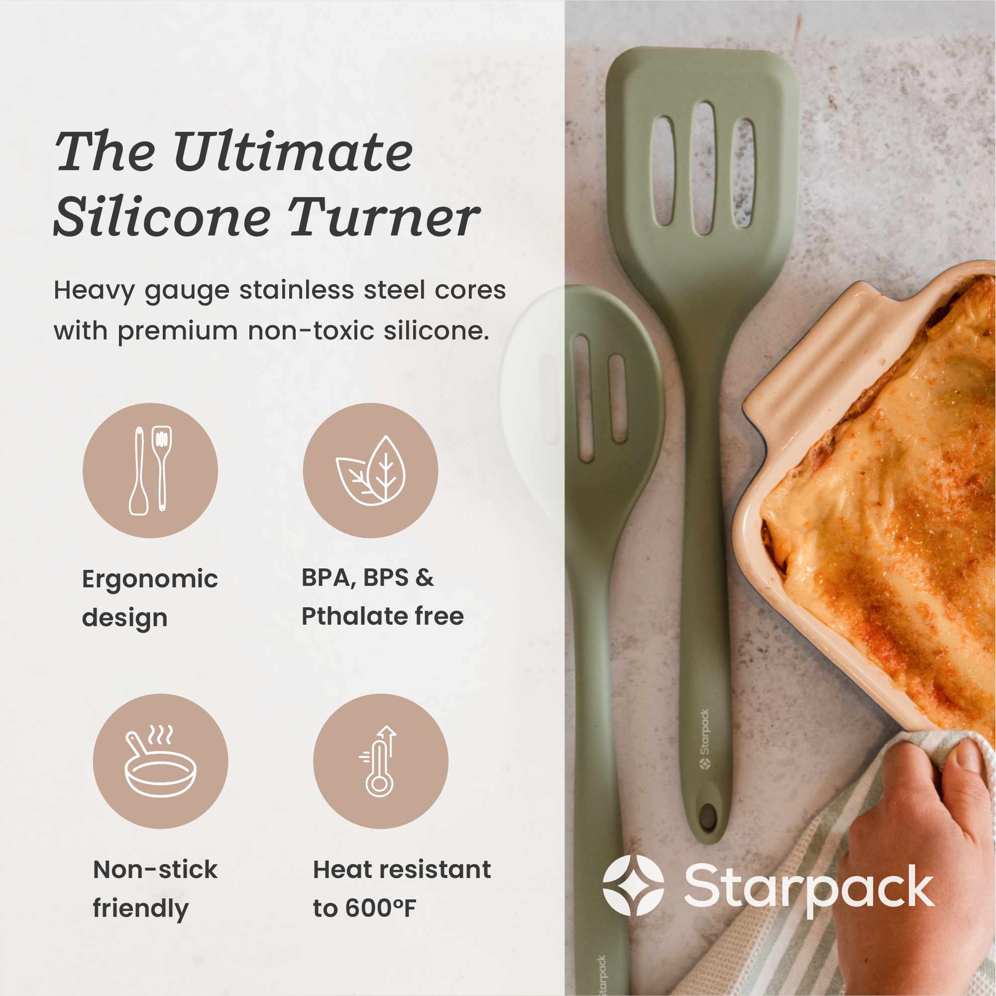 Starpack silicone turner with a heat-resistant head and a sturdy handle, designed for flipping and serving.
