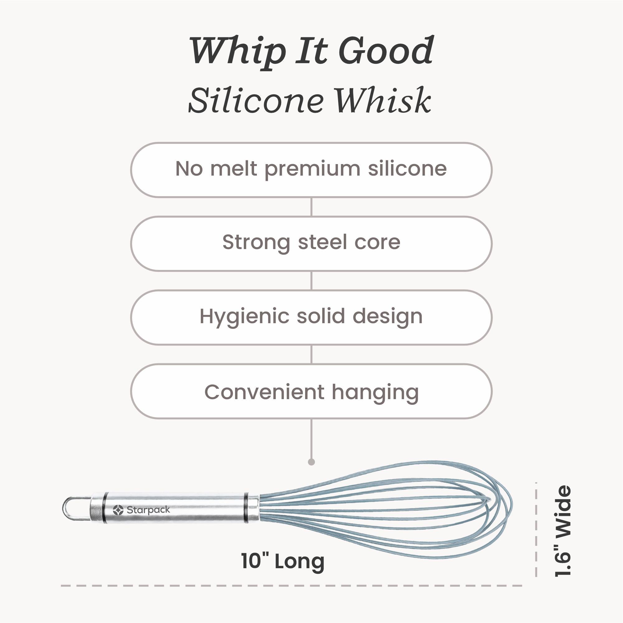 Starpack silicone whisk with flexible, heat-resistant wires and a comfortable handle, ideal for mixing and beating ingredients.