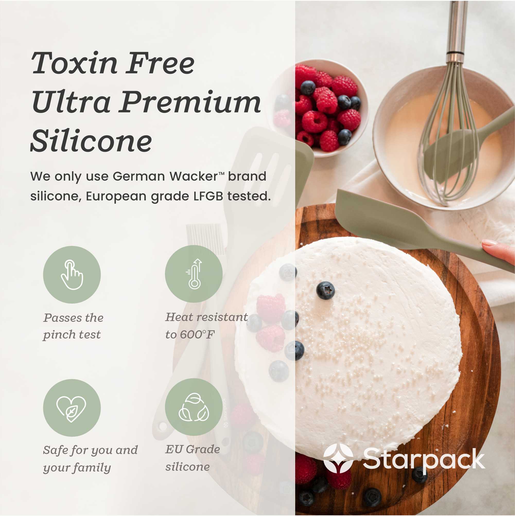 Starpack silicone whisk with flexible, heat-resistant wires and a comfortable handle, ideal for mixing and beating ingredients.