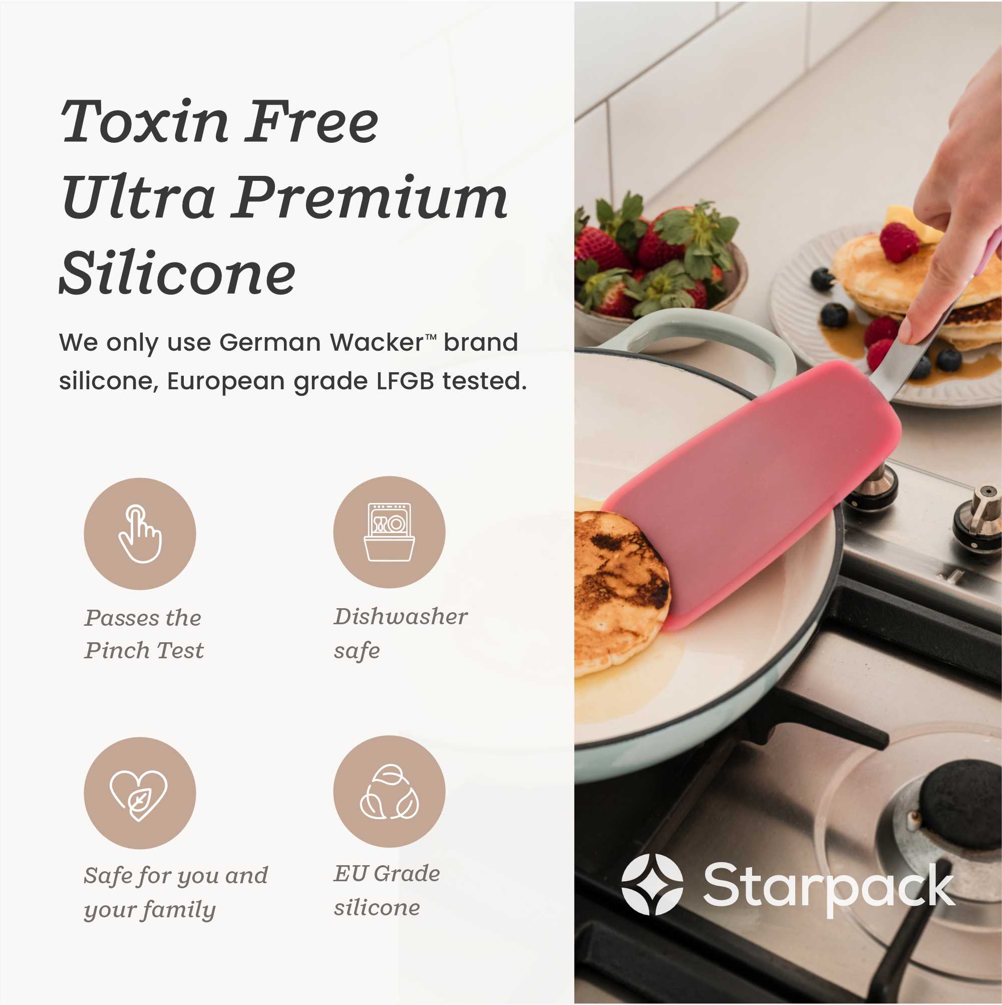 Starpack small flex turner with a flexible, heat-resistant silicone head and a sturdy handle, ideal for flipping and serving smaller portions.