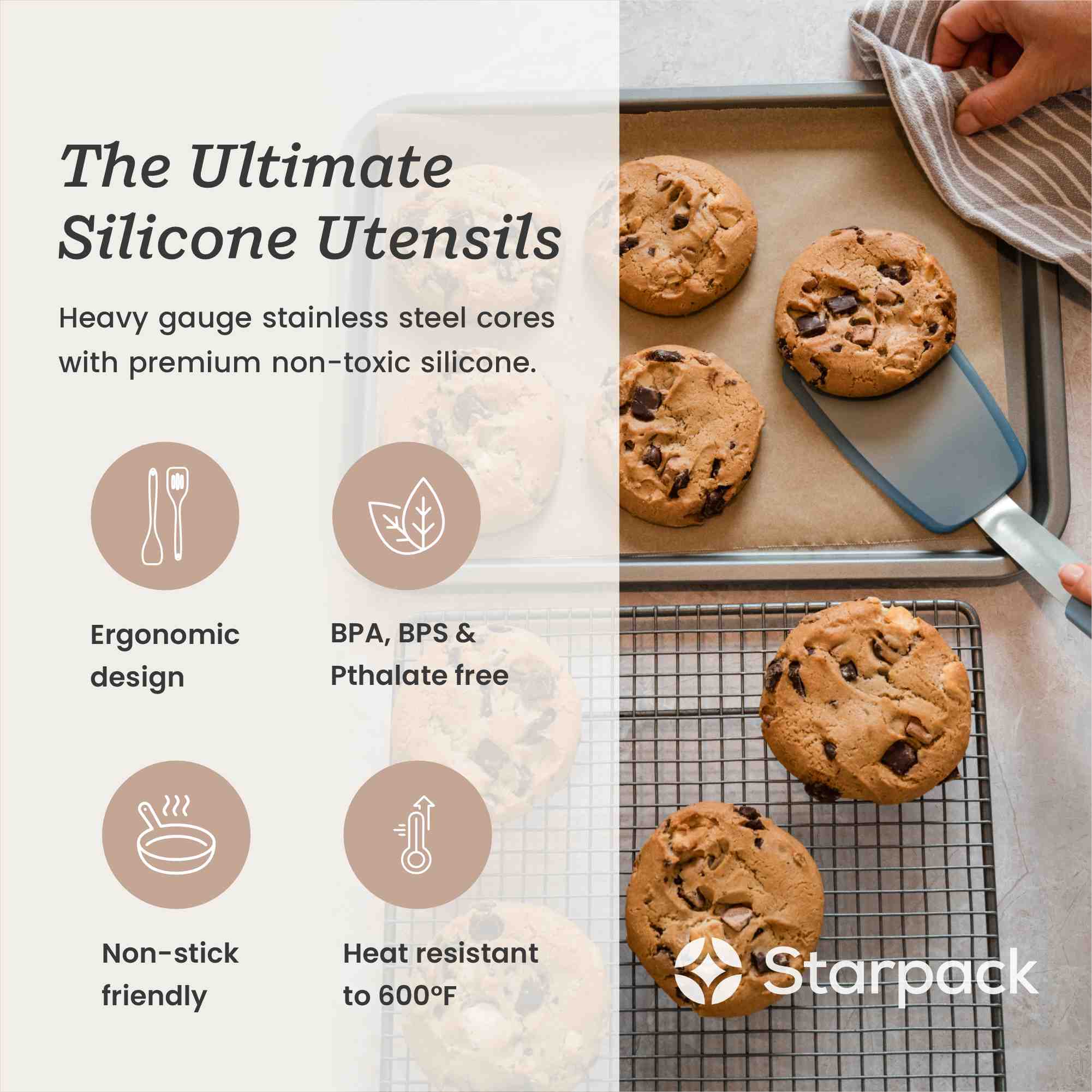 Starpack small flex turner with a flexible, heat-resistant silicone head and a sturdy handle, ideal for flipping and serving smaller portions.