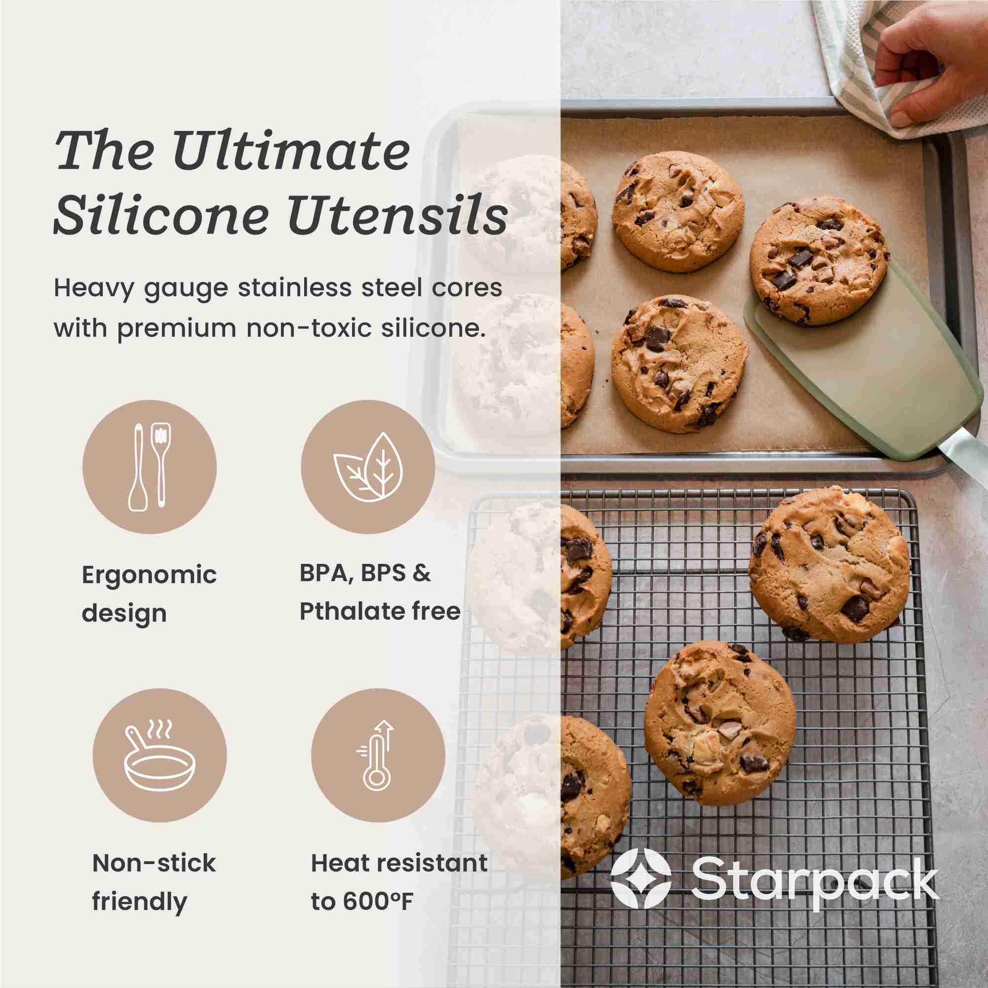 Starpack small flex turner with a flexible, heat-resistant silicone head and a sturdy handle, ideal for flipping and serving smaller portions.