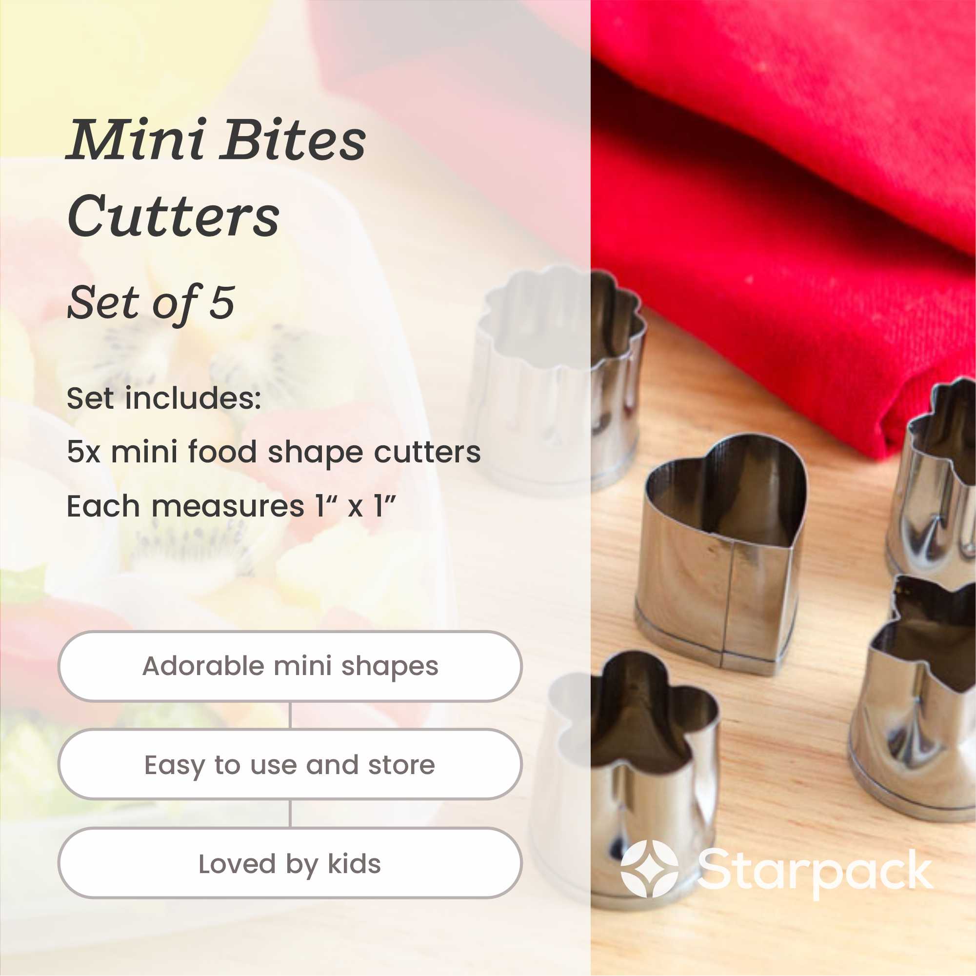 Starpack vegetable cutters in various shapes, designed for creating fun and decorative cuts in vegetables and fruits.
