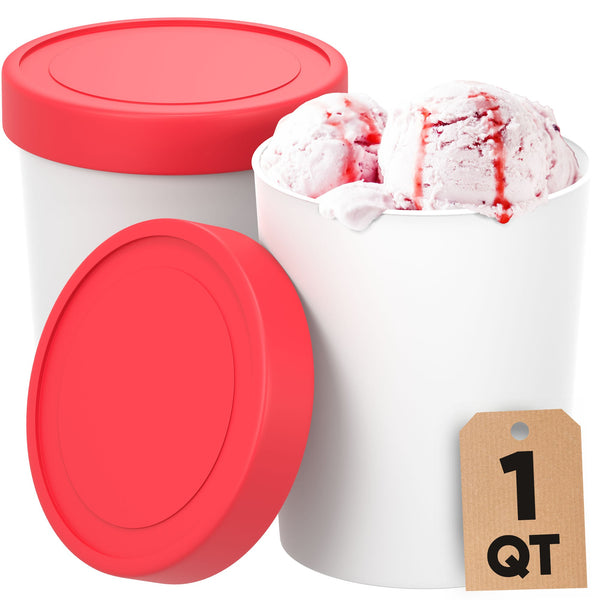 BALCI - Premium Ice Cream Containers (2 PACK - 1 Quart Each) Perfect Freezer  Storage Tubs with Lids