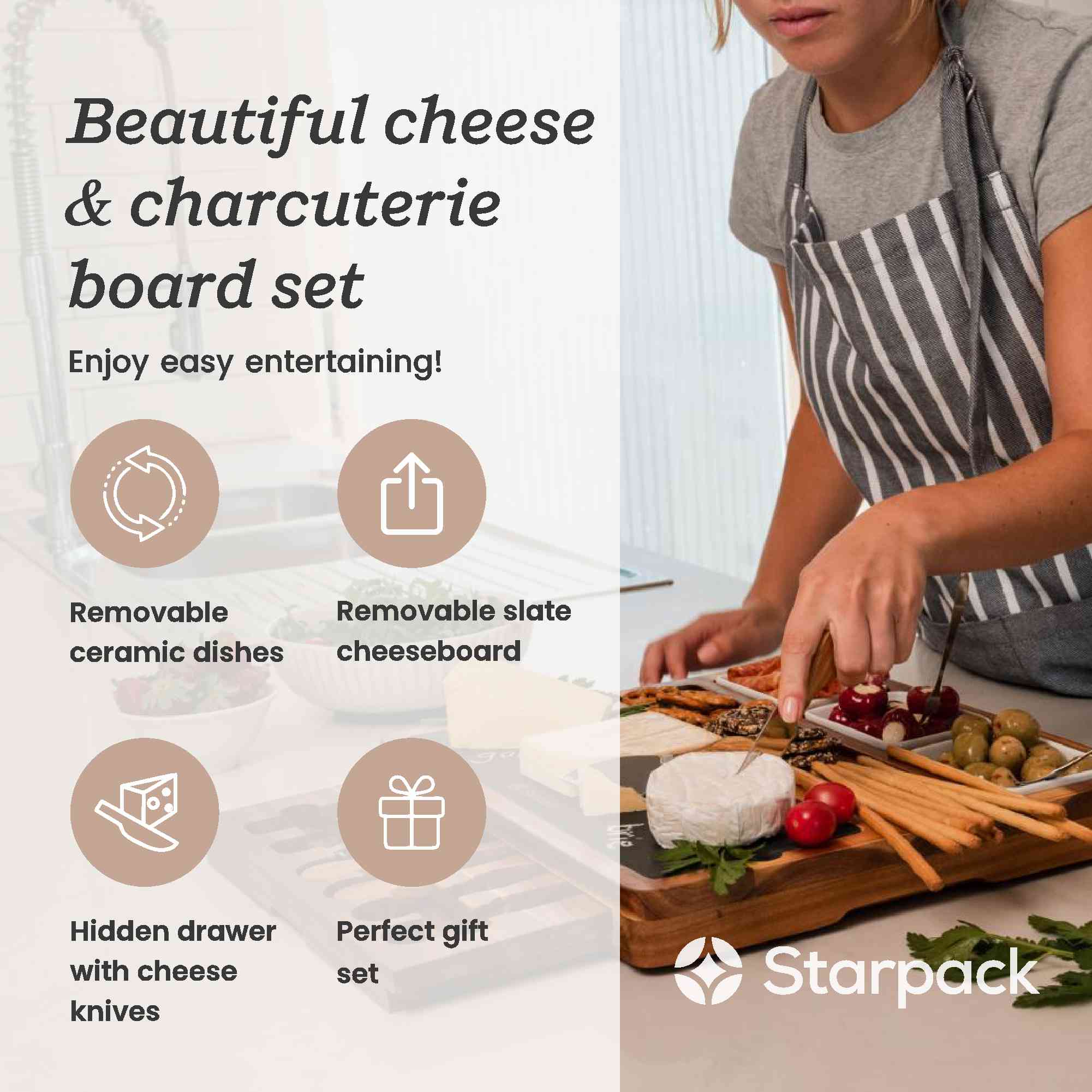 Gather &amp; Graze - Wooden Charcuterie &amp; Cheese Board with Accessories
