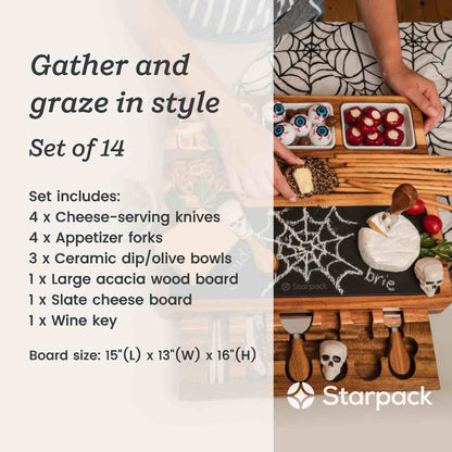 Gather &amp; Graze - Wooden Charcuterie &amp; Cheese Board with Accessories