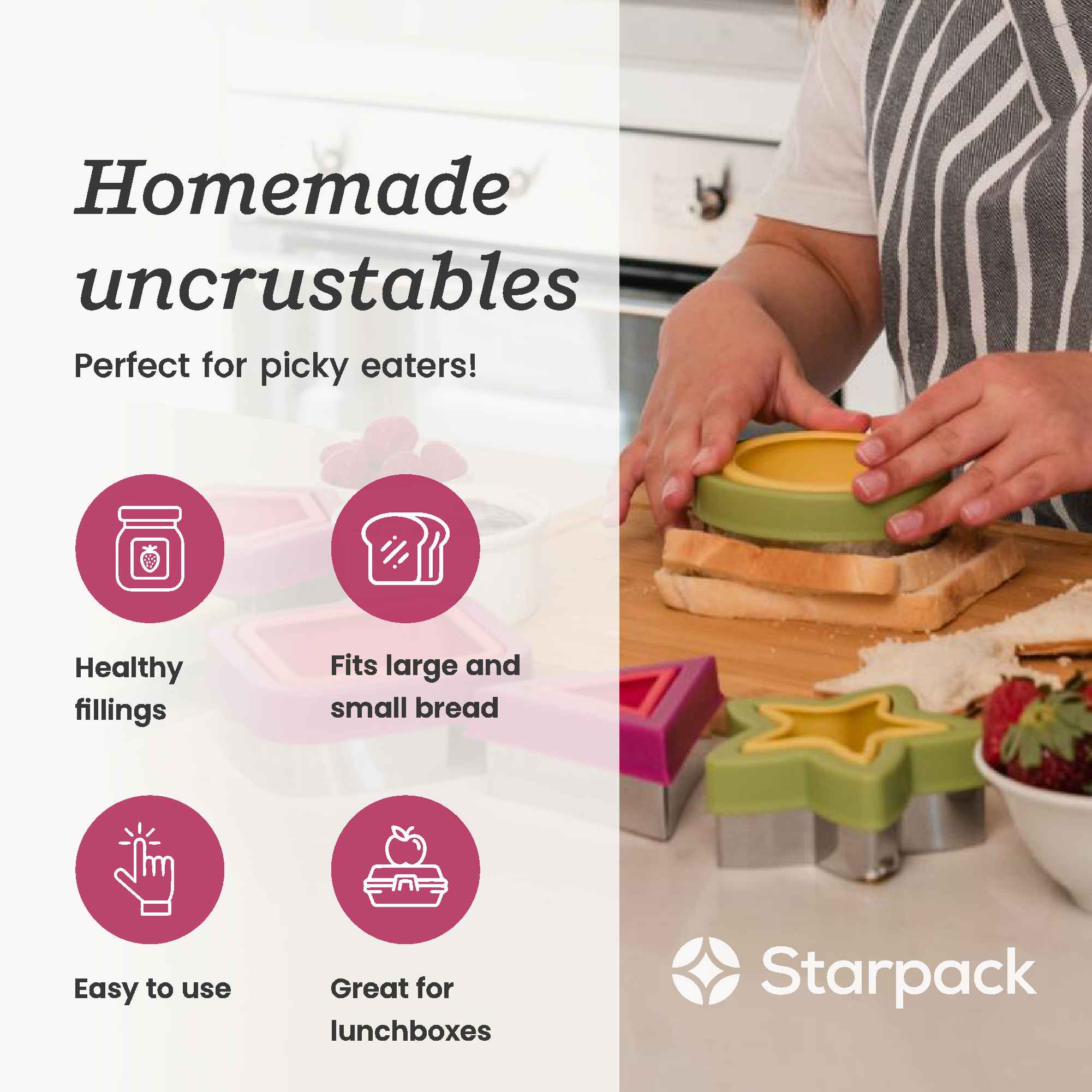 No Crusts Pockets - 6 piece sandwich cutter &amp; sealer set