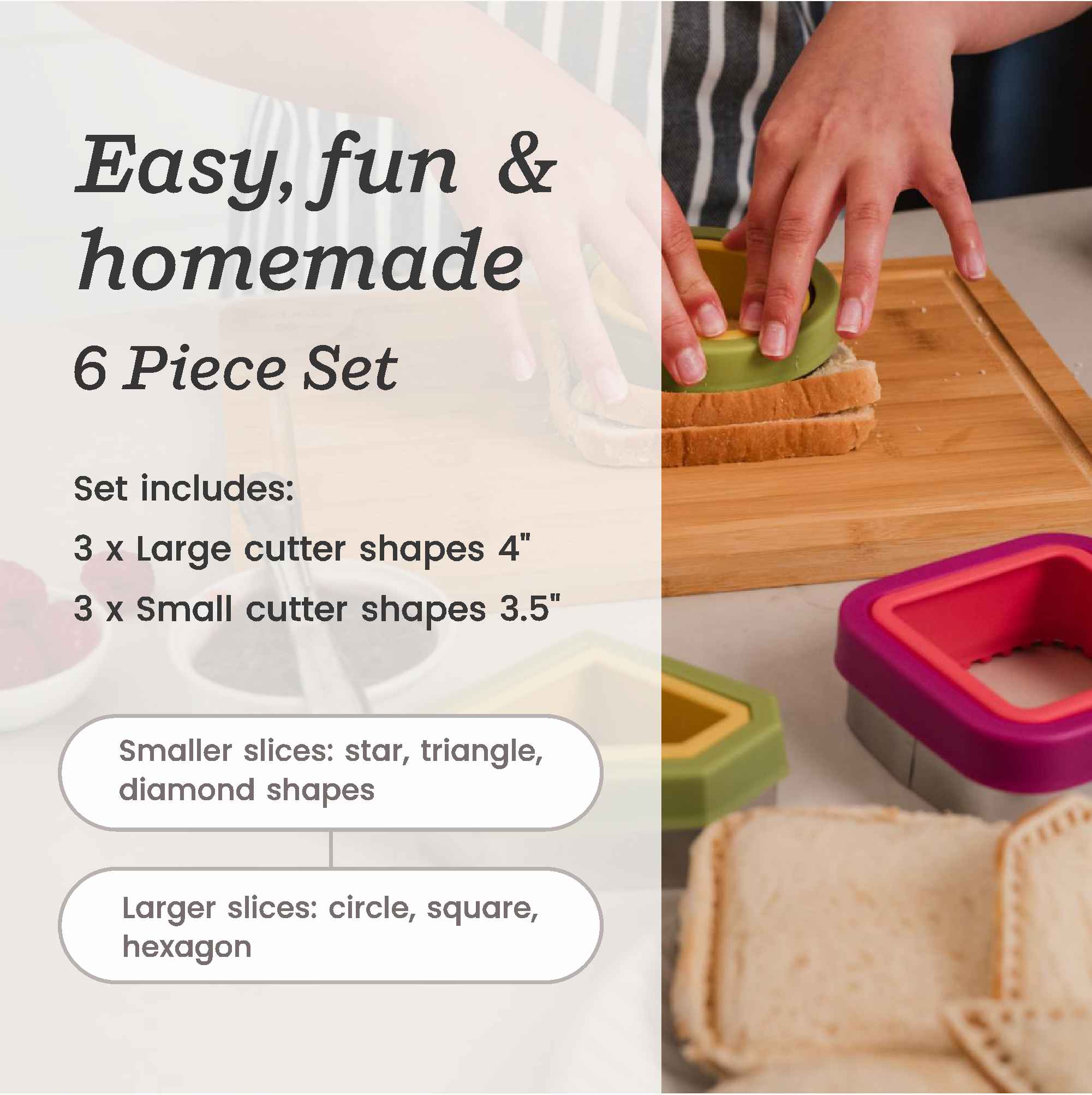 No Crusts Pockets - 6 piece sandwich cutter &amp; sealer set