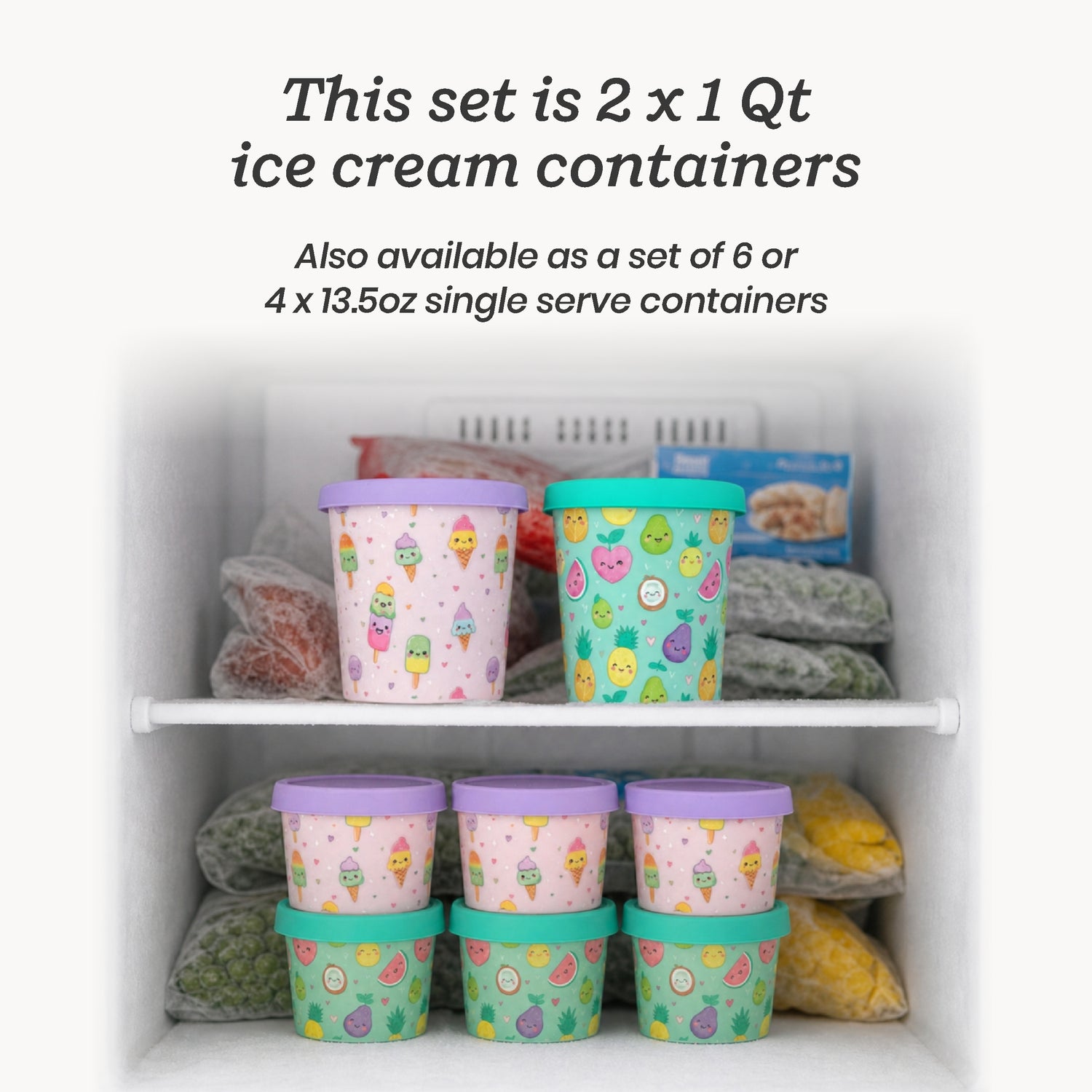 Freeze the Day | Ice Cream Freezer Container 1Qt Set of 2 - Purple &amp; Green | Purple / Green
