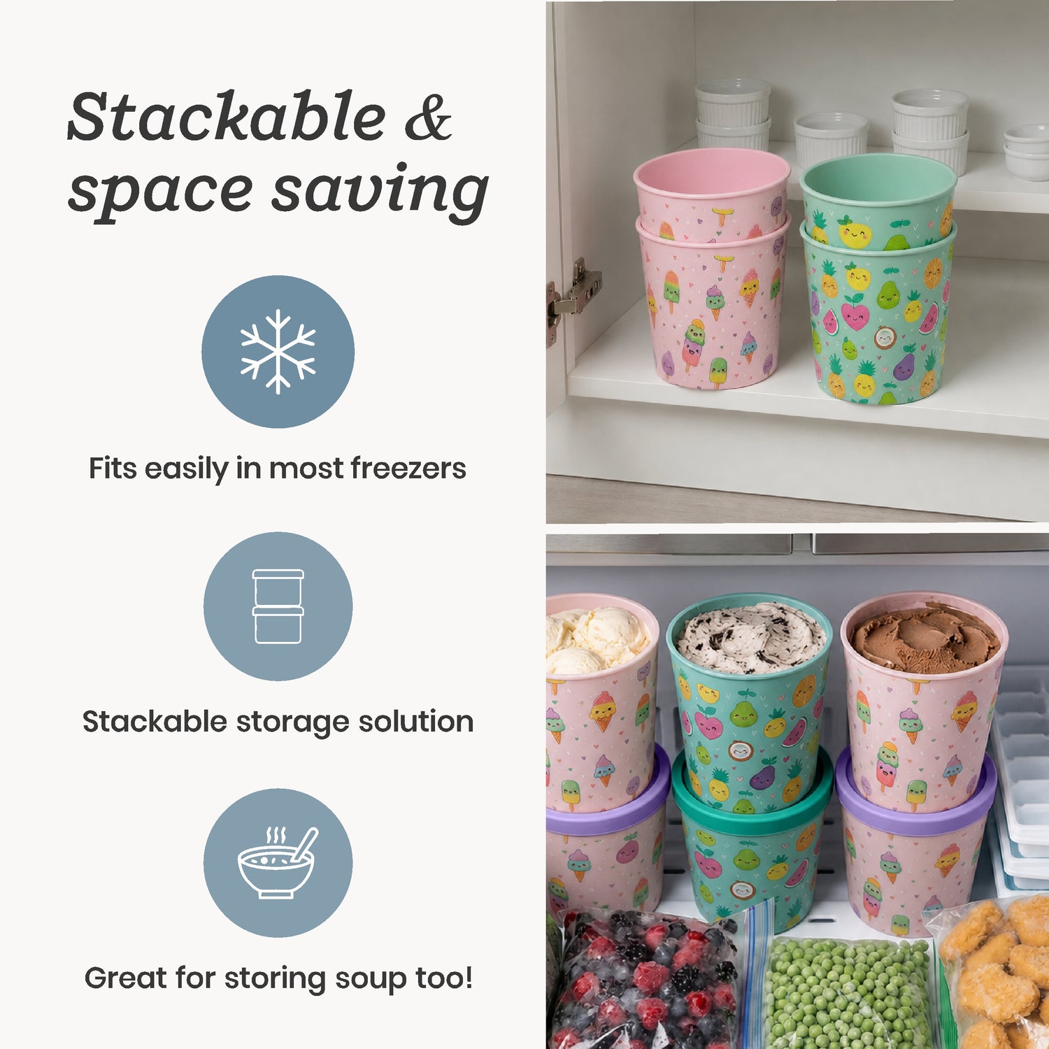 Freeze the Day | Ice Cream Freezer Container 1Qt Set of 2 - Purple &amp; Green | Purple / Green