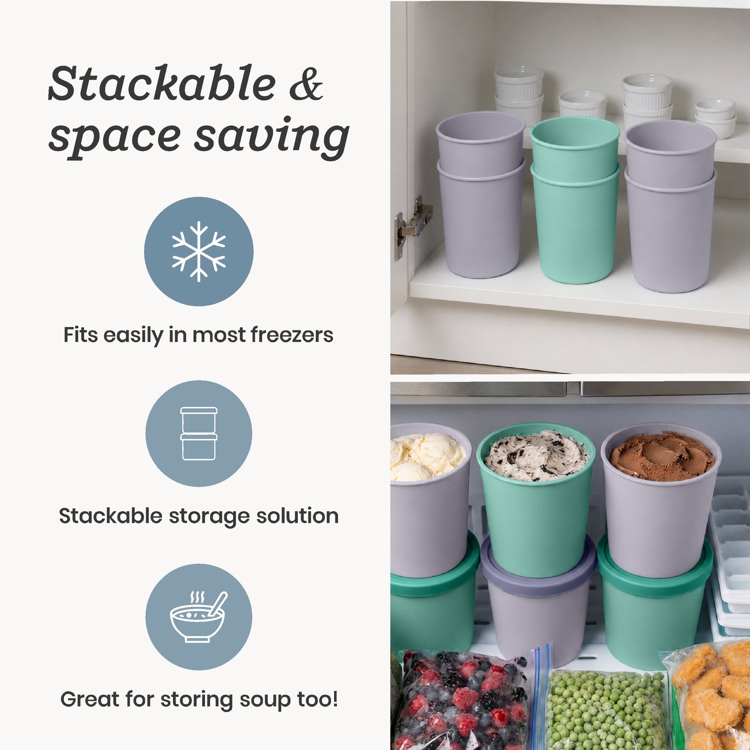 Freeze the Day | Ice Cream Freezer Container 1Qt Set of 2 - Mint &amp; Lavender | Mint / Lavender