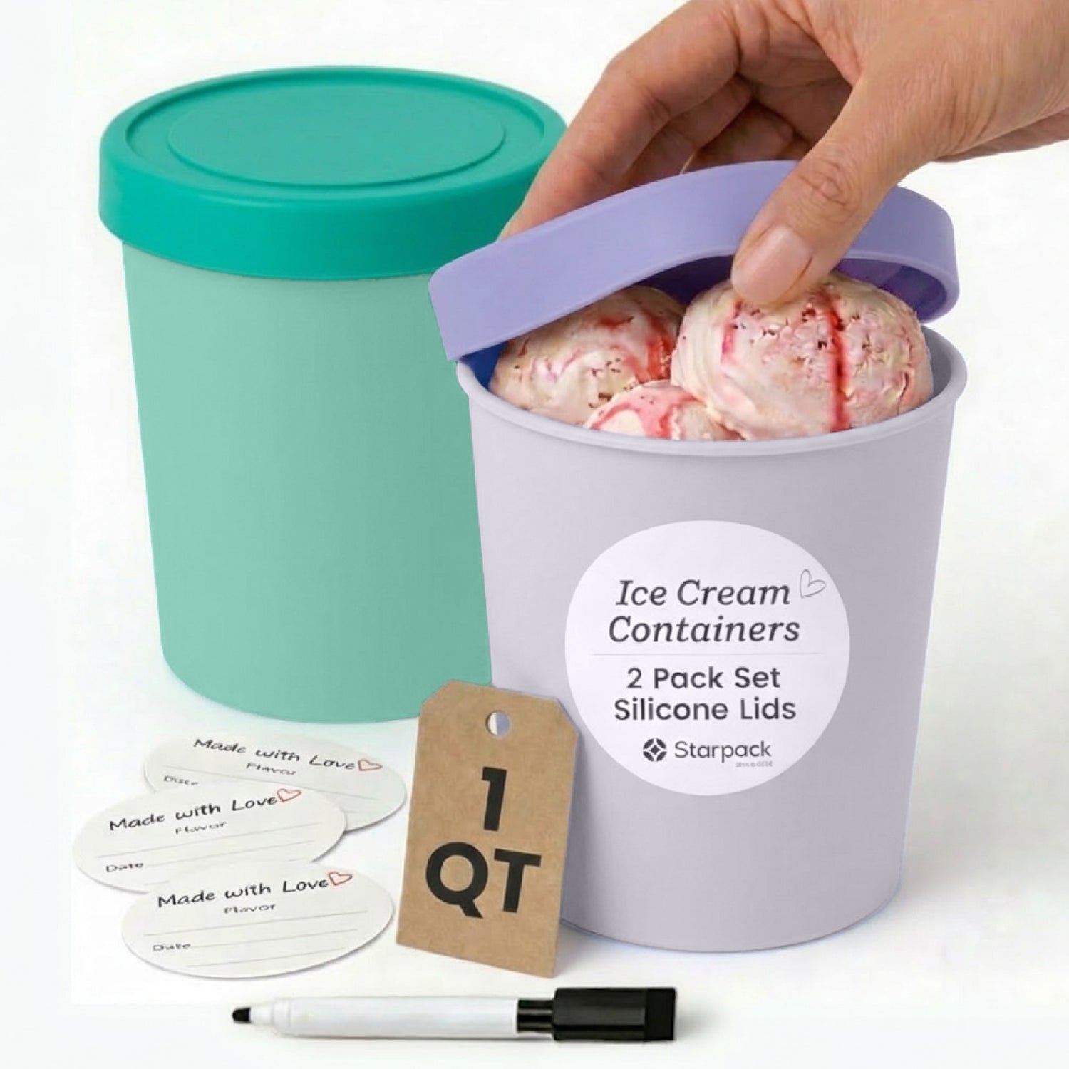 Freeze the Day | Ice Cream Freezer Container 1Qt Set of 2 - Mint &amp; Lavender | Mint / Lavender