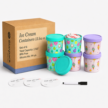 Freeze the Day | Ice Cream Freezer Container 13.5oz Set of 6 | Purple / Green