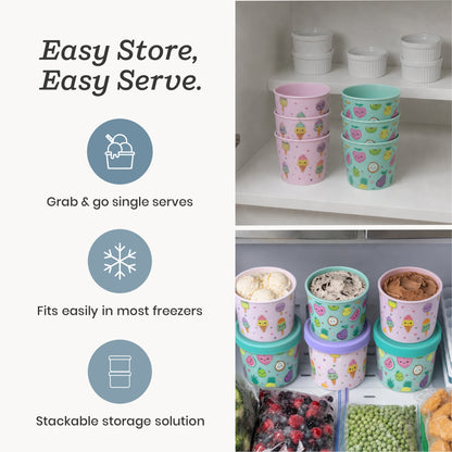 Freeze the Day | Ice Cream Freezer Container 13.5oz Set of 6 | Purple / Green