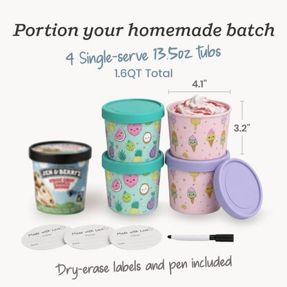 Freeze the Day | Ice Cream Freezer Container 13.5oz Set of 4 | Purple / Green