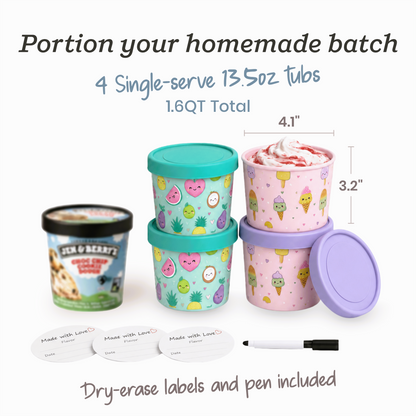 Freeze the Day | Ice Cream Freezer Container 13.5oz Set of 4 | Purple / Green