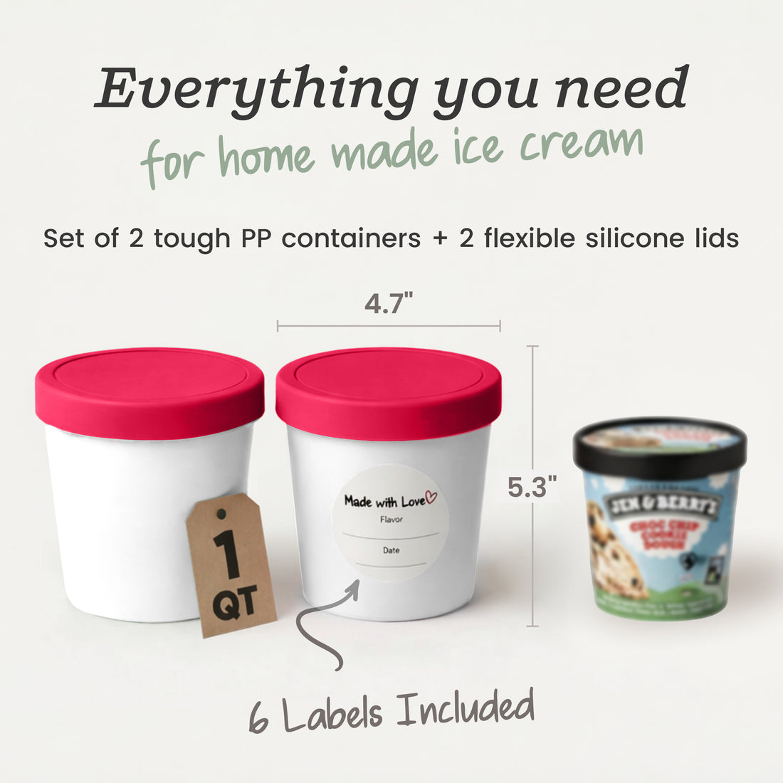 Freeze the Day | Ice Cream Freezer Lids 1Qt Set of 2 with Pens | White / Red