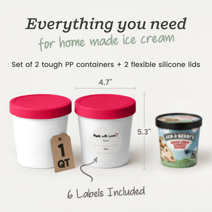 Freeze the Day | Ice Cream Freezer Lids 1Qt Set of 2 with Pens | White / Red