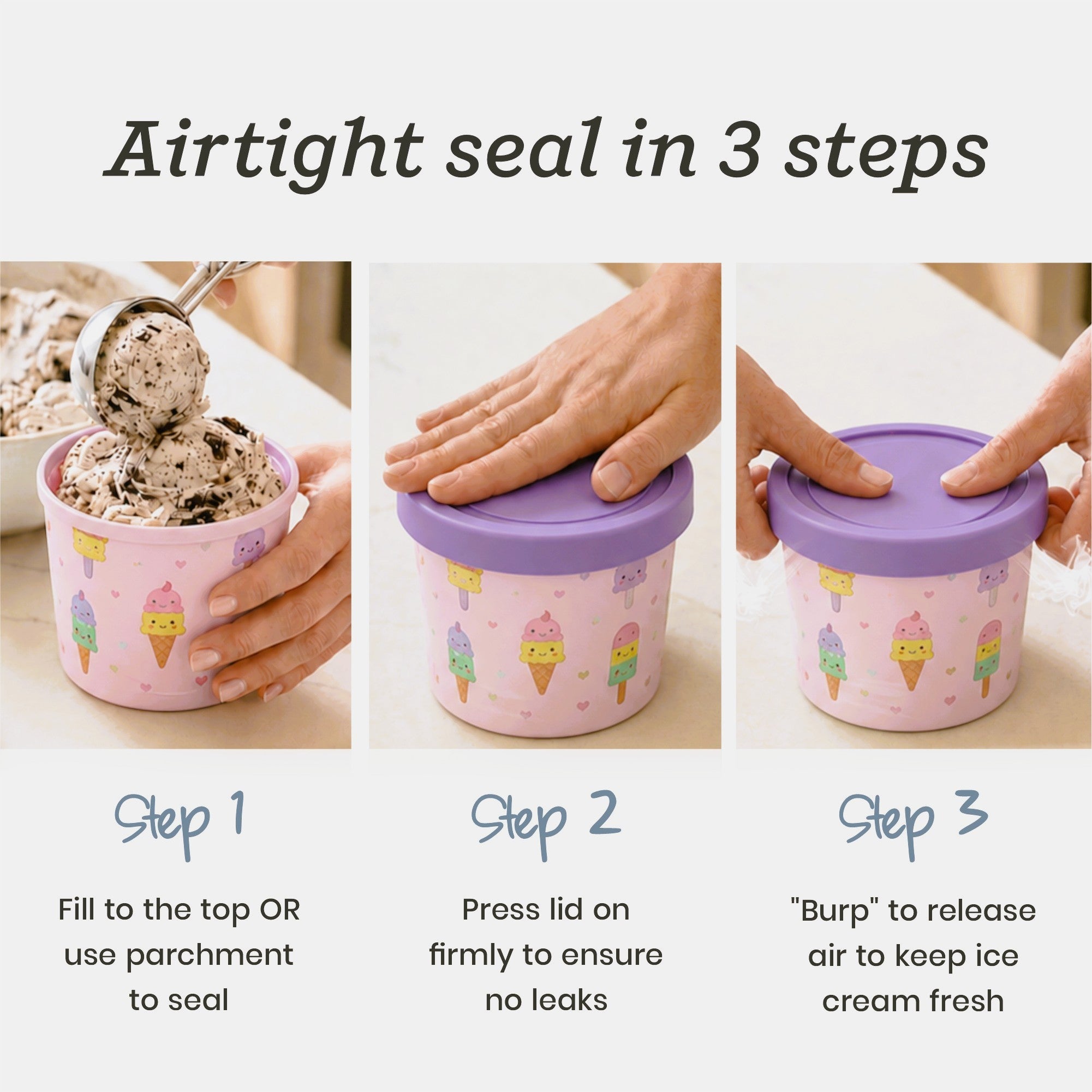 Freeze the Day | Ice Cream Freezer Container 13.5oz Set of 4 | Purple / Green