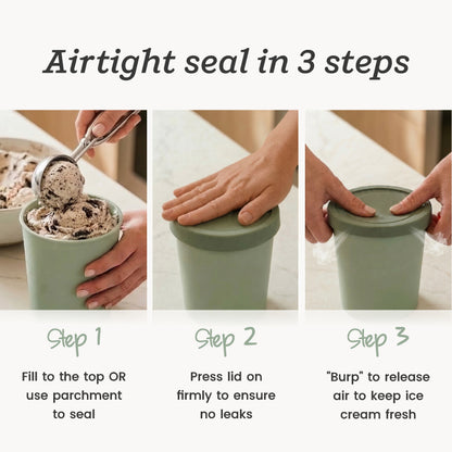 Freeze the Day | Ice Cream Freezer Lids 1Qt Set of 2 with Pens | Sage / Pink