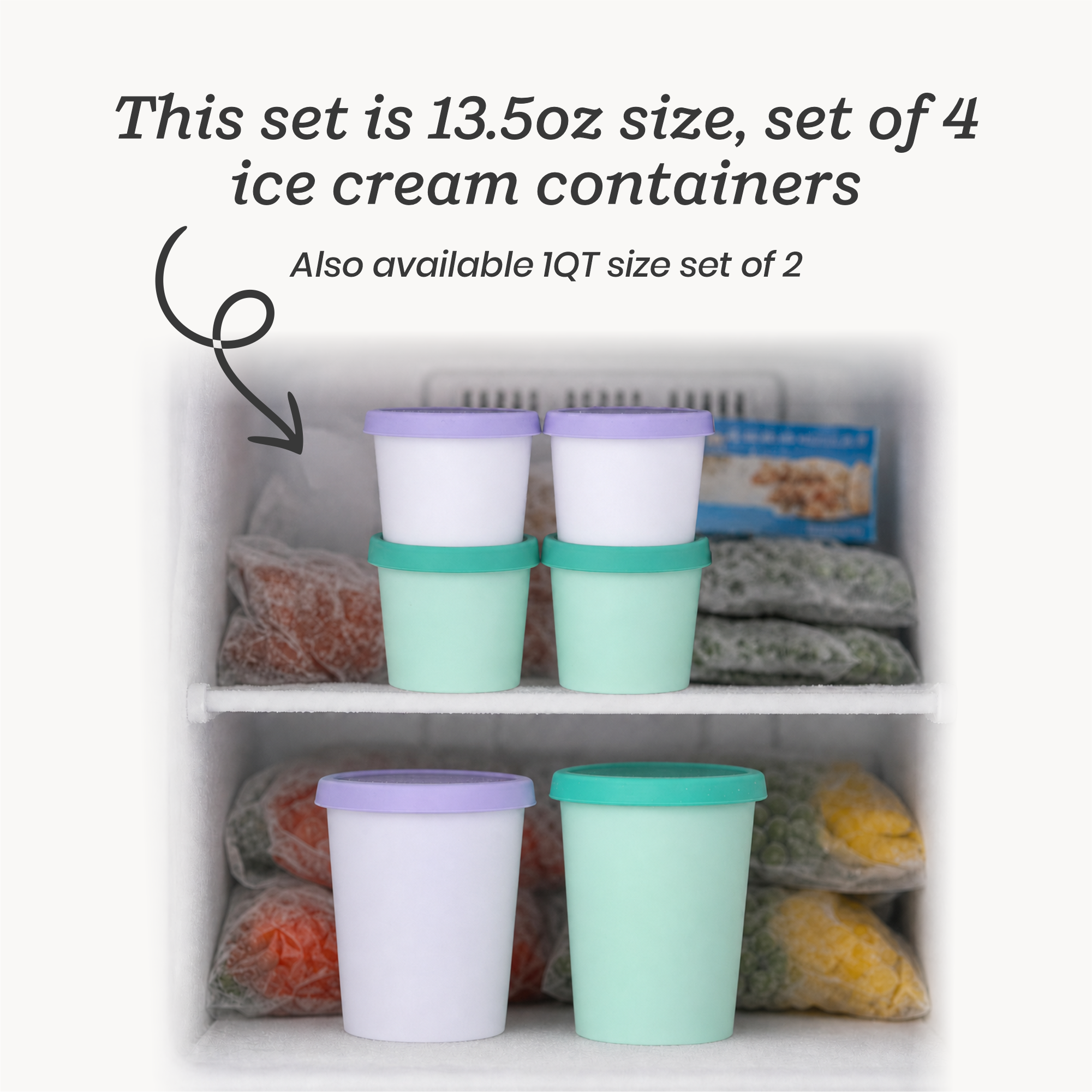 Freeze the Day | Ice Cream Freezer Container 13.5oz Set of 4 | Mint / Lavender