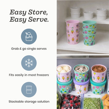 Freeze the Day | Ice Cream Freezer Container 13.5oz Set of 4 | Purple / Green