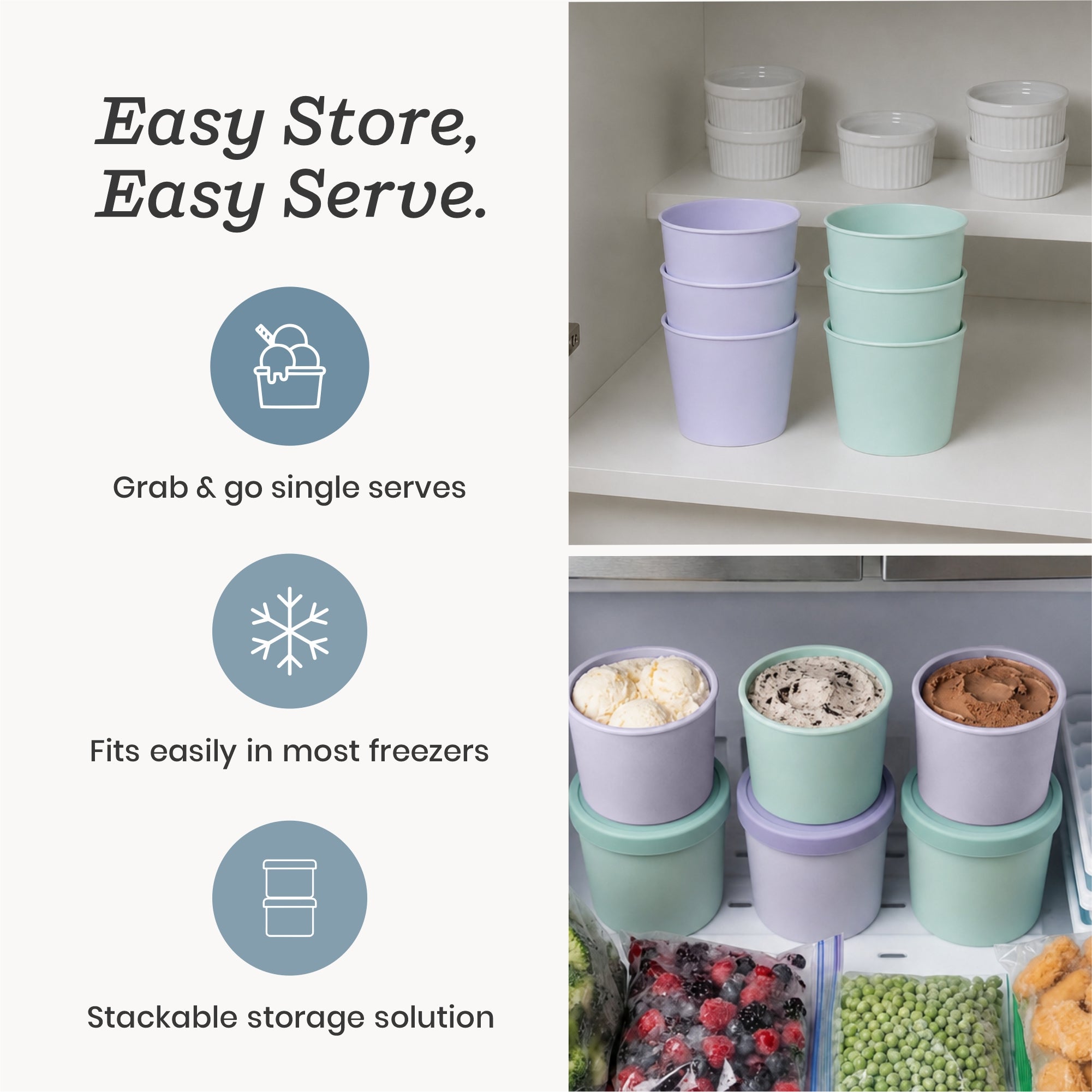 Freeze the Day | Ice Cream Freezer Container 13.5oz Set of 6 | Mint / Lavender