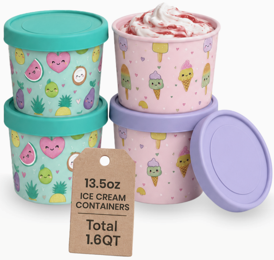 Freeze the Day | Ice Cream Freezer Container 13.5oz Set of 4 |  Kawaii Pink &amp; Green