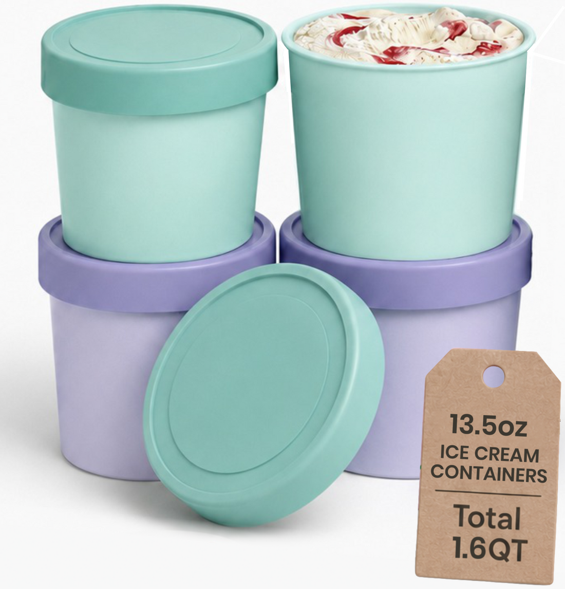 Freeze the Day | Ice Cream Freezer Container 13.5oz Set of 4 | Mint / Lavender
