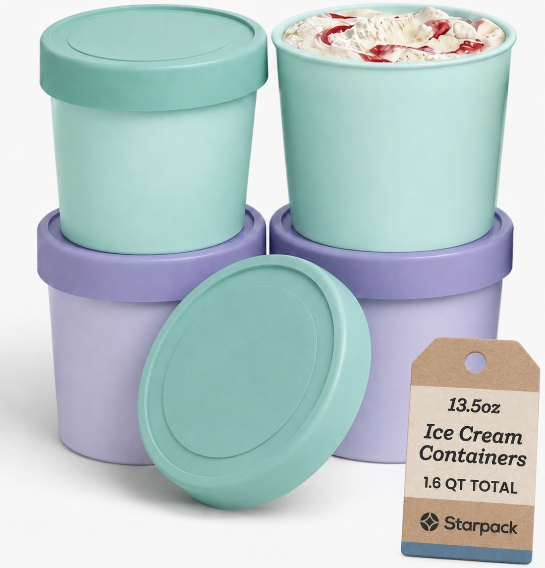 Freeze the Day | Ice Cream Freezer Container 13.5oz Set of 4 | Mint / Lavender