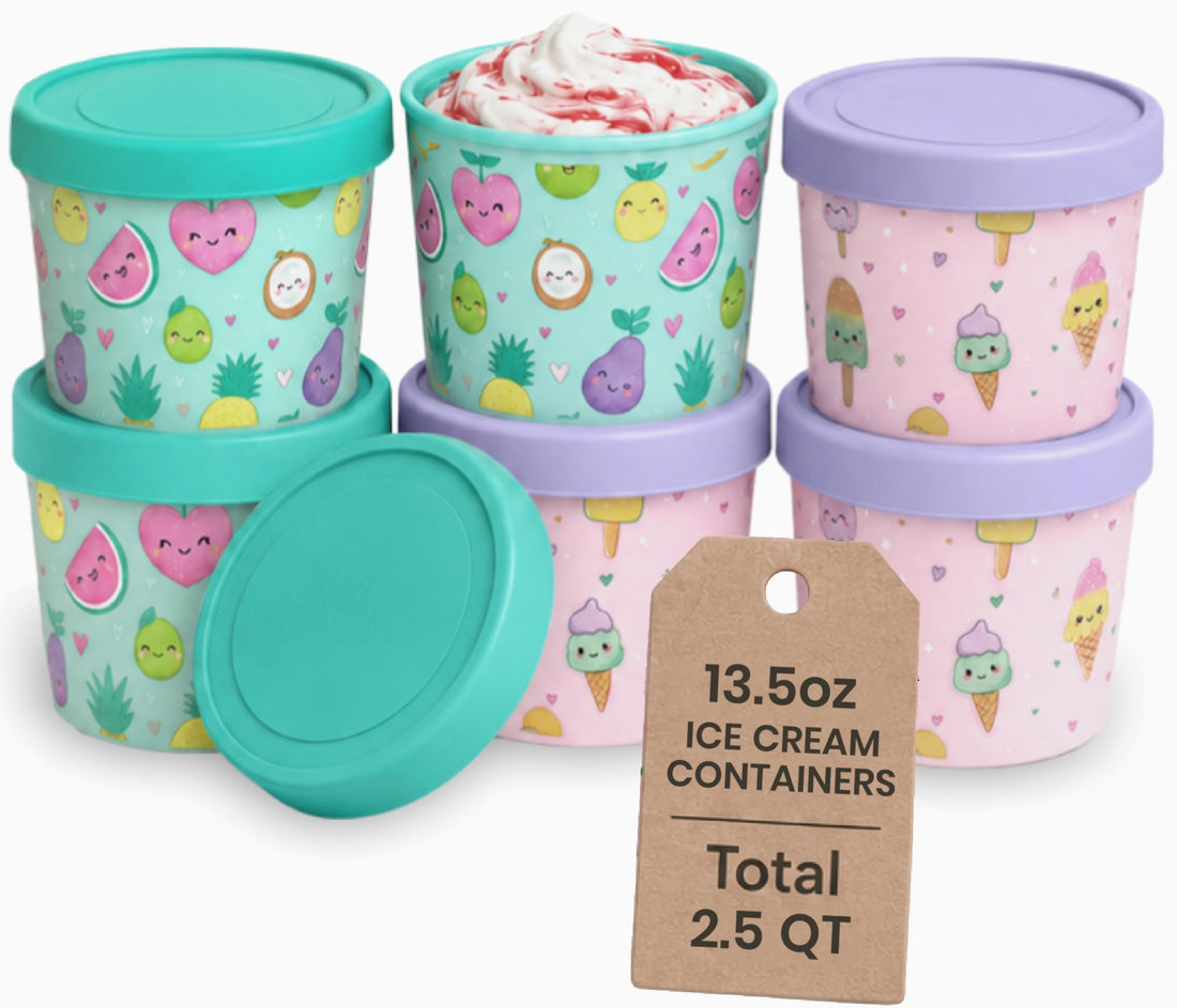 Freeze the Day | Ice Cream Freezer Container 13.5oz Set of 6 |  Kawaii Pink &amp; Green
