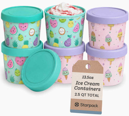 Freeze the Day | Ice Cream Freezer Container 13.5oz Set of 6 |  Kawaii Pink &amp; Green