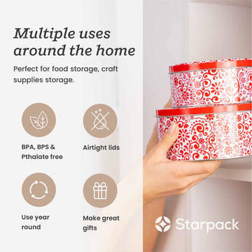 Steel Mill & Co Christmas Cookie Tins Set Of 3 - Square Nesting Metal Tins With Lids For Gifts & Treats
