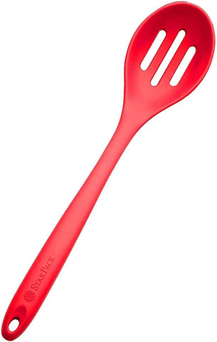 StarPack Basics Range XL Silicone Slotted Spoon (13.5") in FDA Grade with Hygienic Solid Coating + Bonus 101 Cooking Tips