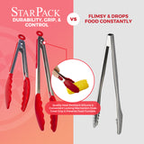 StarPack Basics Silicone Kitchen Tongs (9-Inch & 12-Inch) - Stainless Steel with Non-Stick Silicone Tips, High Heat Resistant to 480°F, For Cooking, Serving, Grill, BBQ & Salad