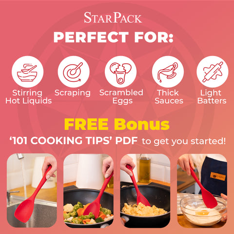 StarPack Premium Range XL Silicone Serving Spoon (13.5) in EU LFGB Grade  with Hygienic Solid Coating + Bonus 101 Cooking Tips