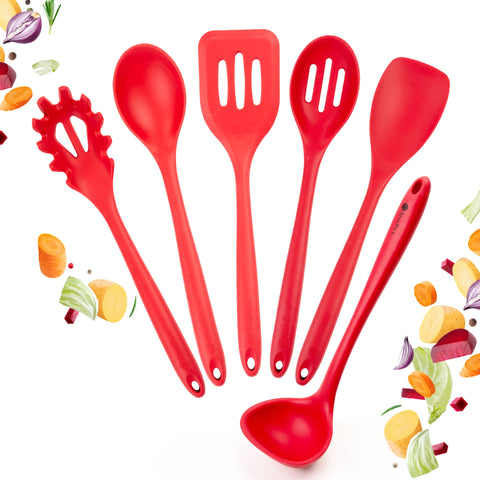 Red Kitchen Utensils Set, Silicone 7 Piece Cooking Set Rubber Spatulas and  Spoons