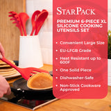 StarPack Premium Range XL Silicone Kitchen Utensil Set (6 Piece) in EU LFGB Grade with Hygienic Solid Coating + Bonus 101 Cooking Tips