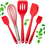 StarPack Basics Silicone Kitchen Utensils Set (5 Piece) - High Heat Resistant to 480°F, Hygienic One Piece Design Large and Small Spatulas, Whisk & Basting Brush