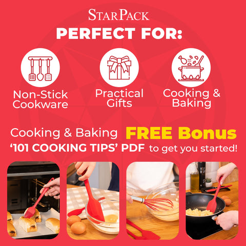 StarPack Premium Range XL Silicone Kitchen Utensil Set (6 Piece) in EU LFGB  Grade with Hygienic Solid Coating + Bonus 101 Cooking Tips