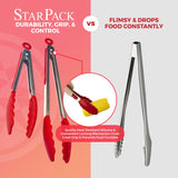 StarPack Premium Range Silicone Kitchen Tongs 2 Pack (9-Inch & 12-Inch) in EU LFGB Grade, Bonus 101 Cooking Tips