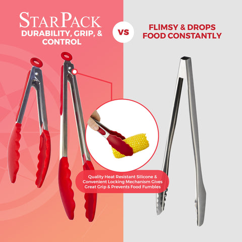 StarPack Premium Silicone Kitchen Tongs 2 Pack (9-Inch & 12-Inch